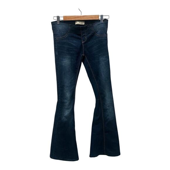 Free People Jeans Women’s Size 24 Dark Wash Flare Bell Bottom Low Rise Elastic - Picture 2 of 11